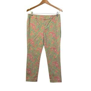 LRL RALPH LAUREN PETITE Stretch Capri Pants Lime Green Pink Multi Paisley Sz 6P